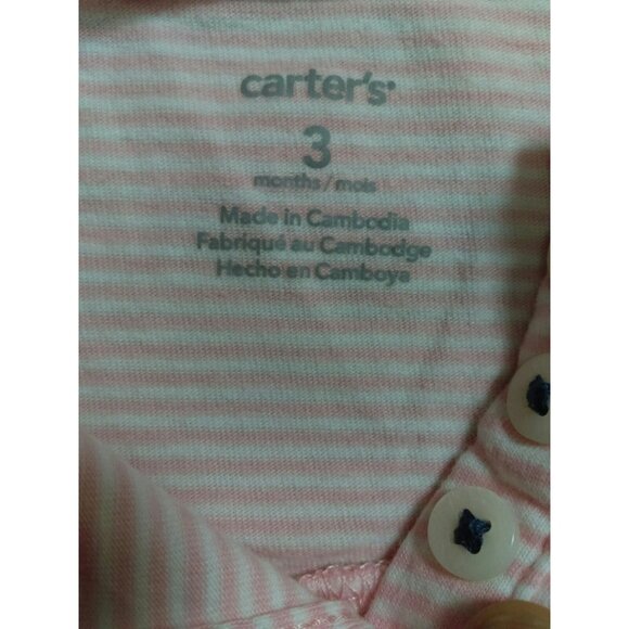 Carter's Baby Girl's  Pink White Stripe One Piece Bubble Romper Dress 3 Months - Picture 5 of 7